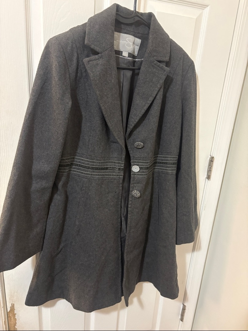 Jessica Simpson Dark Gray Trench Coat with Decorative Buttons